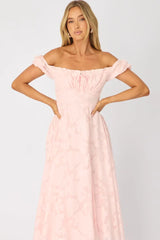 Pink Midi Dress Puff Sleeve