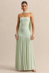 Bambi | Mint Bandeau Maxi Dress With Scarf-Detail