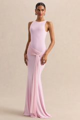Mirene | Light Pink Round-Neck Maxi-Dress With Gathered-Detailing And Sash