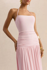 Nicolette | Pink Square-Neck Maxi Dress With Ruched-Detailing