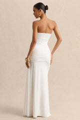 Liramine | White Bandeau Maxi-Dress With Gathered-Detailing And Sash