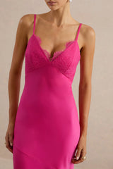Kyralie | Pink Satin V-Neck Maxi Dress