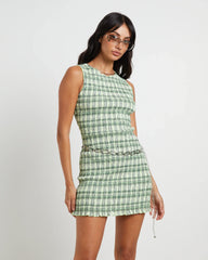 Drew Check Shirred Mini Dress in Lime