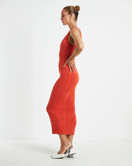 Lucinda Cut Out Midi Dress Burnt Red
