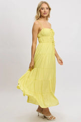 Yellow Maxi Dress Ruched Detail