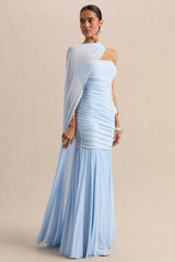 Ivanka | Powder Blue Asymmetric-Neck Maxi Dress With Cape Sleeve