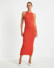 Lucinda Cut Out Midi Dress Burnt Red