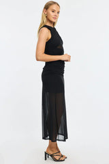 Black Midi Dress Cut Out Detail Mesh