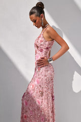Gemini | Pink Embellished Strappy Maxi Dress