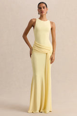 Mirene | Lemon Round-Neck Maxi-Dress With Gathered-Detailing And Sash