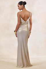 Galaxy Shimmer | Champagne Bias Cut Cowl Front Maxi Dress