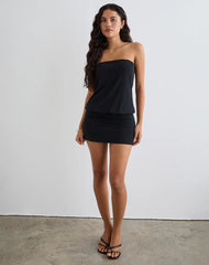 Belia Cinched Waist Mini Dress in Black