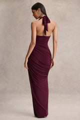 Cairo | Burgundy Cowl-Neck Maxi Dress With Gathered Detailing