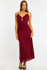 Red Maxi Dress Cut Out Detail Mesh