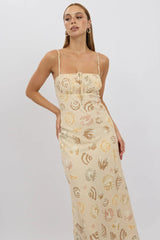 Beige Abstract Midi Dress Strappy