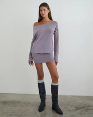 Raluca Long Sleeve Mini Dress in Grey Lavender