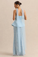 Lorna | Powder Blue Bandeau Maxi Dress With Scarf