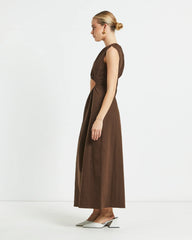 Isobel One Shoulder Cut Out Midi Dress in Chocolate