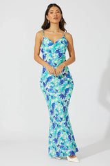 Green Floral Maxi Dress Slip Cami Watercolour Print