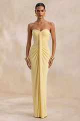 Ali | Lemon Sweetheart Ruched Wrap Maxi Dress