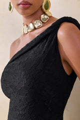 Afina | Black Lace Asymmetric-Neck Maxi Dress