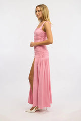 Pink Maxi Dress Front Split