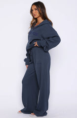 Leave Me Out Of It Waffle Wide Leg Sweatpants Navy