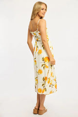Orange Abstract Midi Dress Ribbon Detail Strappy
