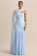 Ivanka | Powder Blue Asymmetric-Neck Maxi Dress With Cape Sleeve