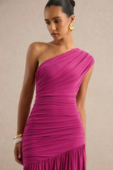 Alaya | Hot Pink Asymmetric-Neck Maxi Dress With Drop-Waist