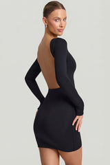 Modal Open-Back Bodycon Mini Dress in Black