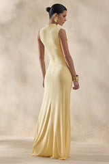 Helessia | Lemon Asymmetric-Neck Maxi Dress With Gathered-Detailing And Sash