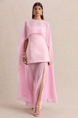 Chessa | Light Pink Boat-Neck Maxi Dress With Sheer Cape