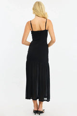 Black Maxi Dress Gathered Bust Mesh