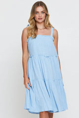 Blue Midi Dress Sleeveless Tie Shoulder