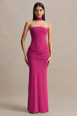 Graciella | Hot Pink Bandeau Maxi Dress With Draped Detailing And Scarf