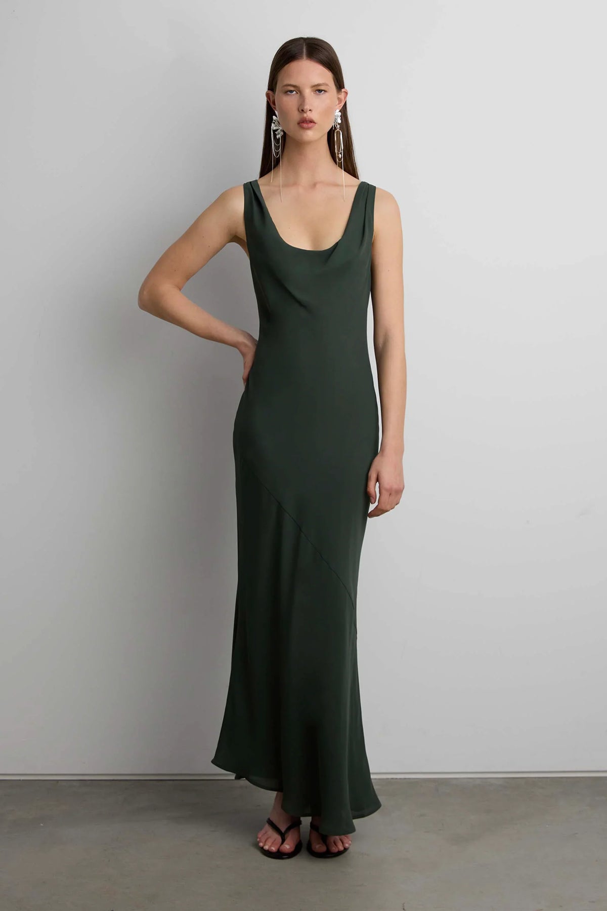 COWLNECK CHIFFON MIDI DRESS