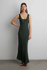 COWLNECK CHIFFON MIDI DRESS