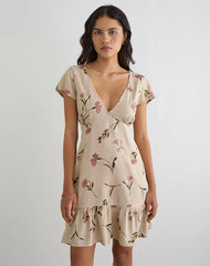 Visoca Mini Dress in Bloom Leafy Taupe