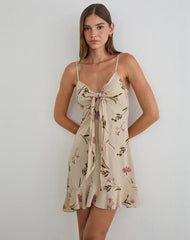 Lazlo Mini Dress in Bloom Leafy Taupe