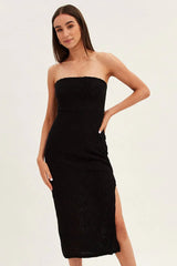 Black Midi Dress Strapless Textured