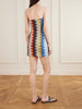 Strapless striped metallic crochet-knit mini dress