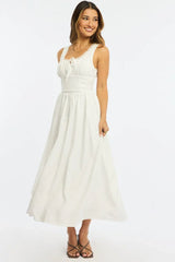 White Midi Dress Gathering Bust