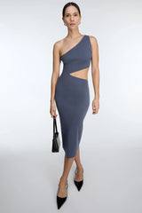 ONE SHOULDER KNIT MIDI DRESS WITH CUTOUT