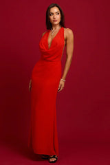 Red Cowl Neck Maxi Dress