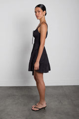 GATHERED COTTON POPLIN MINI DRESS