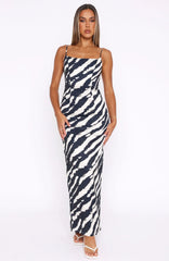Just A Fan Maxi Dress Black Abstract Stripe