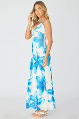 White Floral Maxi Dress Cut Out Detail Mesh