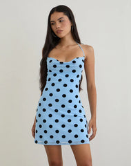 Eltazia Mini Dress in Blue with Polka Space Black