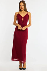 Red Maxi Dress Cut Out Detail Mesh